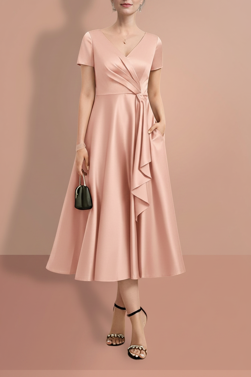 A-Line/Princess Short Sleeves V Neck Mother of the Bride Dresses