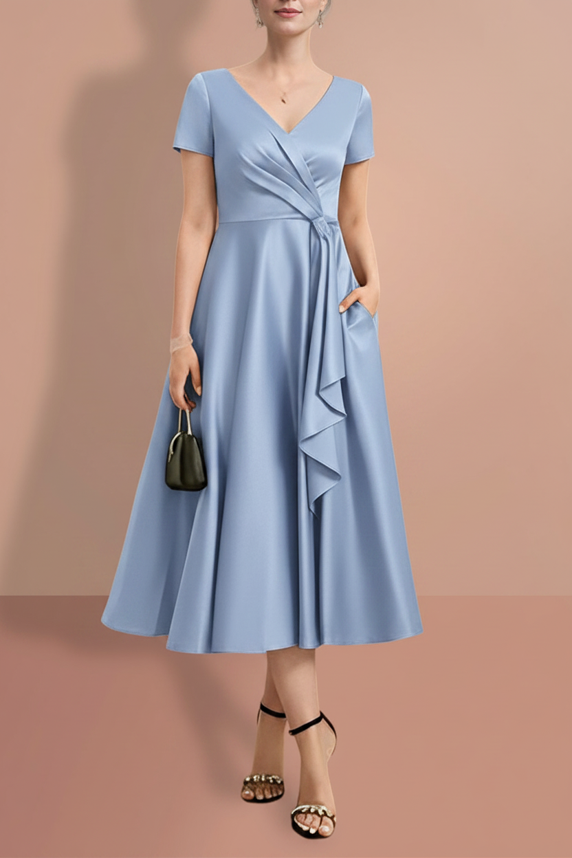 A-Line/Princess Short Sleeves V Neck Mother of the Bride Dresses