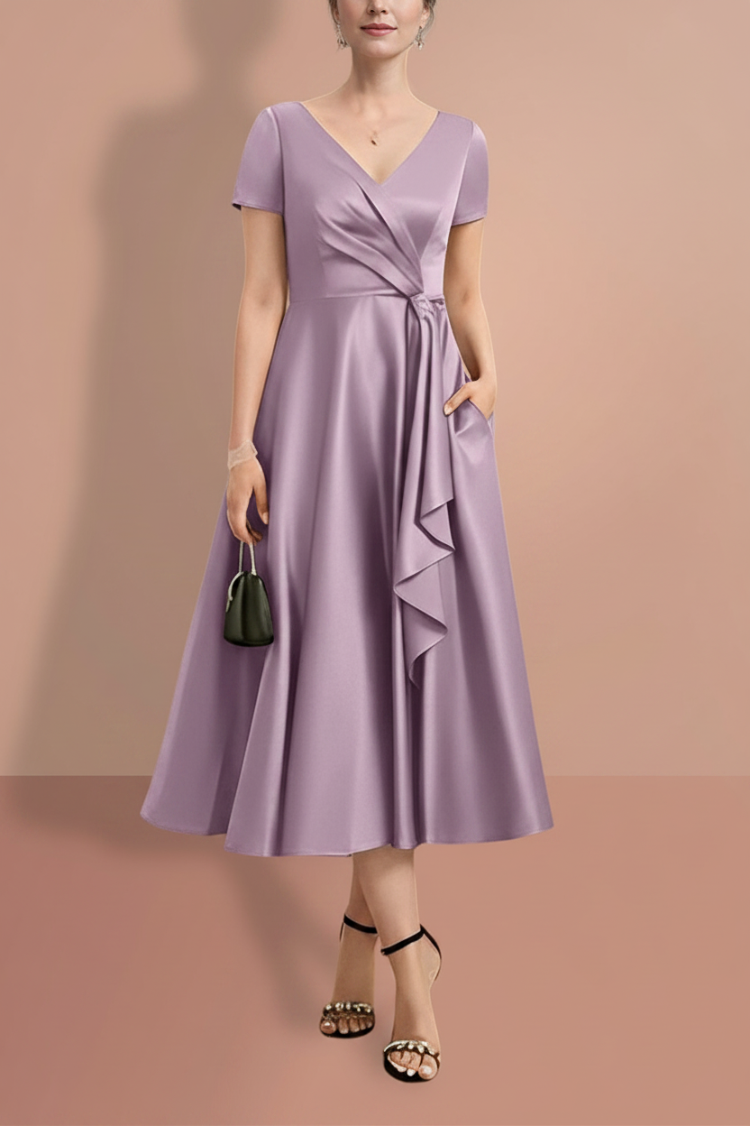 A-Line/Princess Short Sleeves V Neck Mother of the Bride Dresses