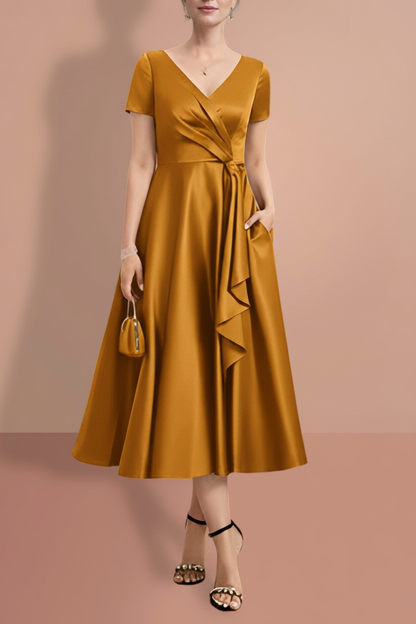 A-Line/Princess Short Sleeves V Neck Mother of the Bride Dresses