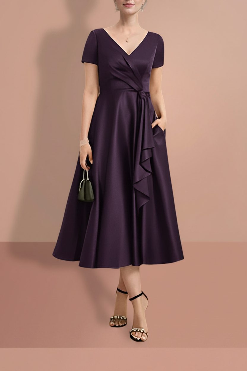 A-Line/Princess Short Sleeves V Neck Mother of the Bride Dresses