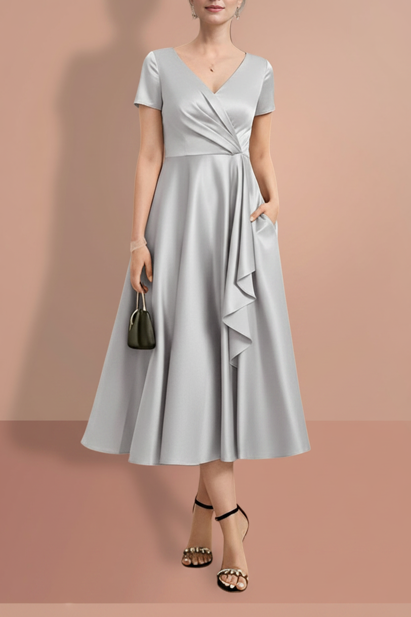 A-Line/Princess Short Sleeves V Neck Mother of the Bride Dresses