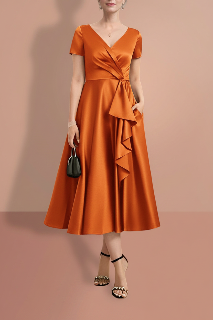 A-Line/Princess Short Sleeves V Neck Mother of the Bride Dresses