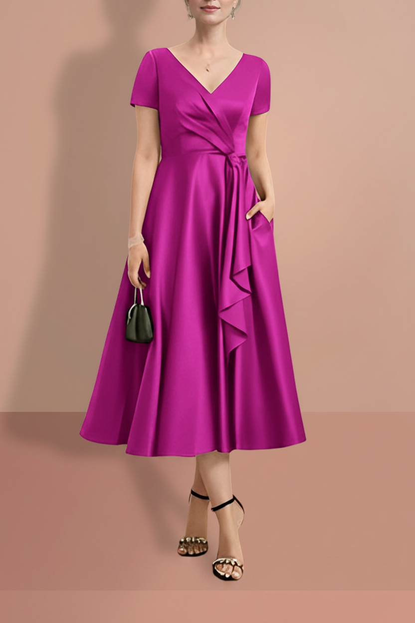 A-Line/Princess Short Sleeves V Neck Mother of the Bride Dresses