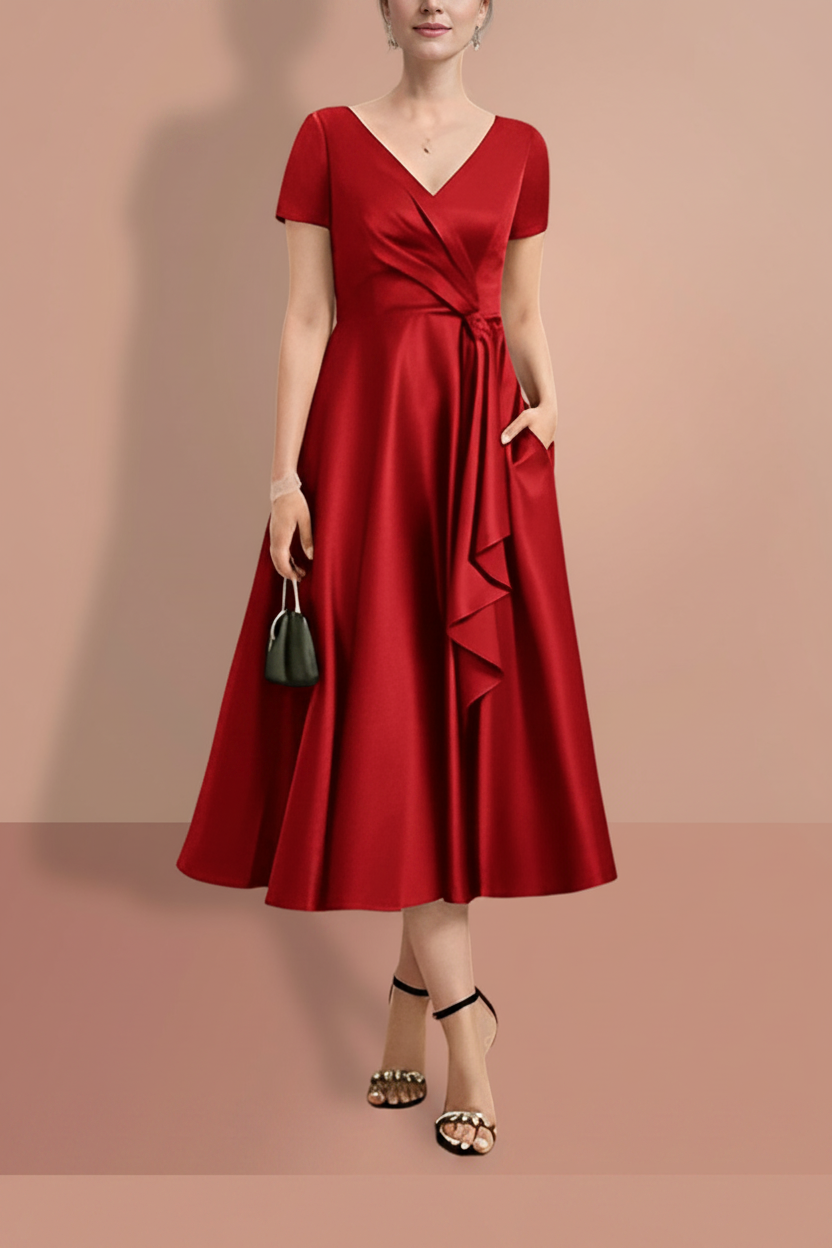 A-Line/Princess Short Sleeves V Neck Mother of the Bride Dresses