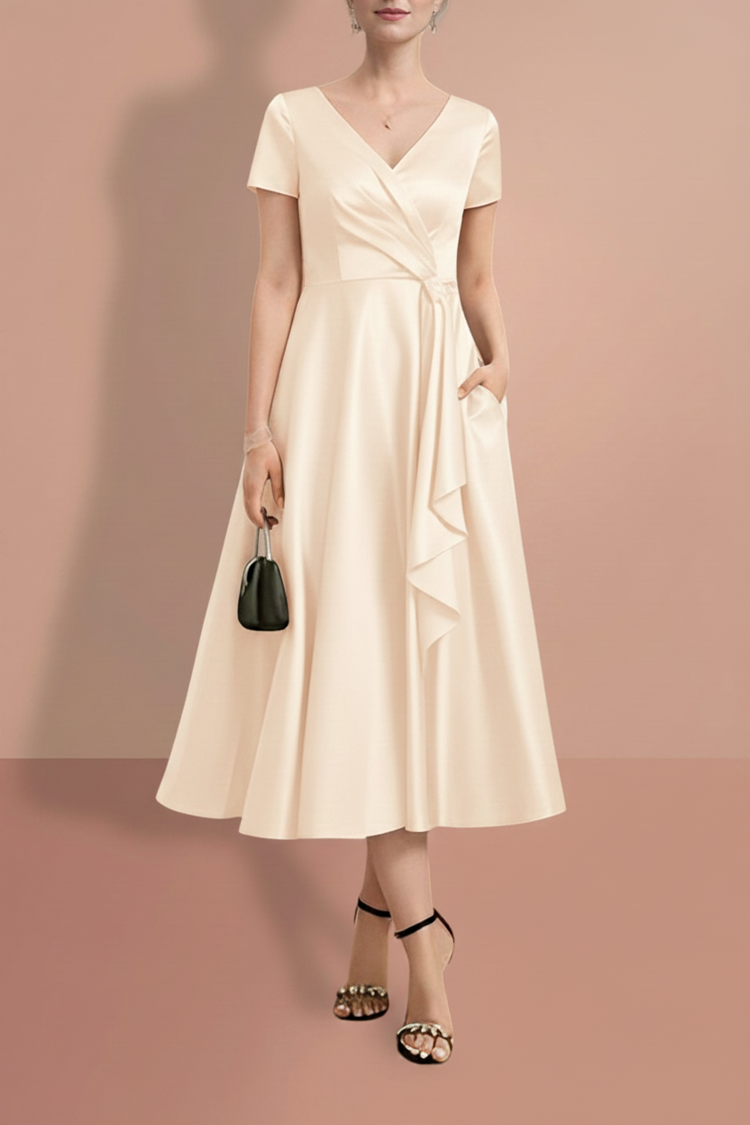 A-Line/Princess Short Sleeves V Neck Mother of the Bride Dresses
