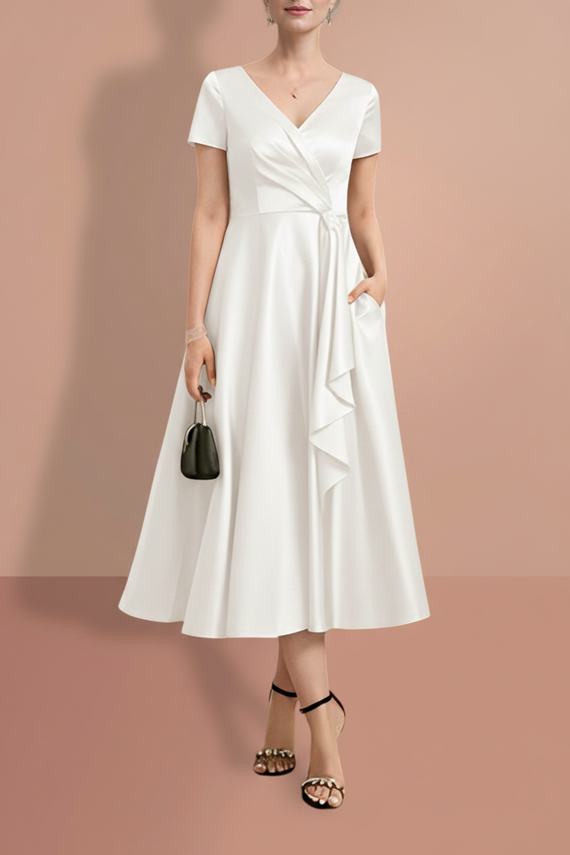 A-Line/Princess Short Sleeves V Neck Mother of the Bride Dresses