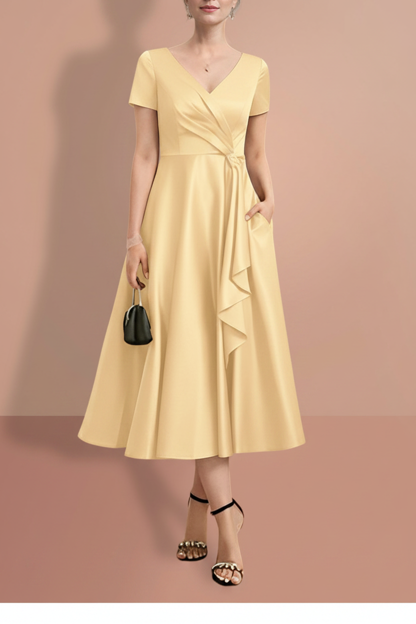 A-Line/Princess Short Sleeves V Neck Mother of the Bride Dresses