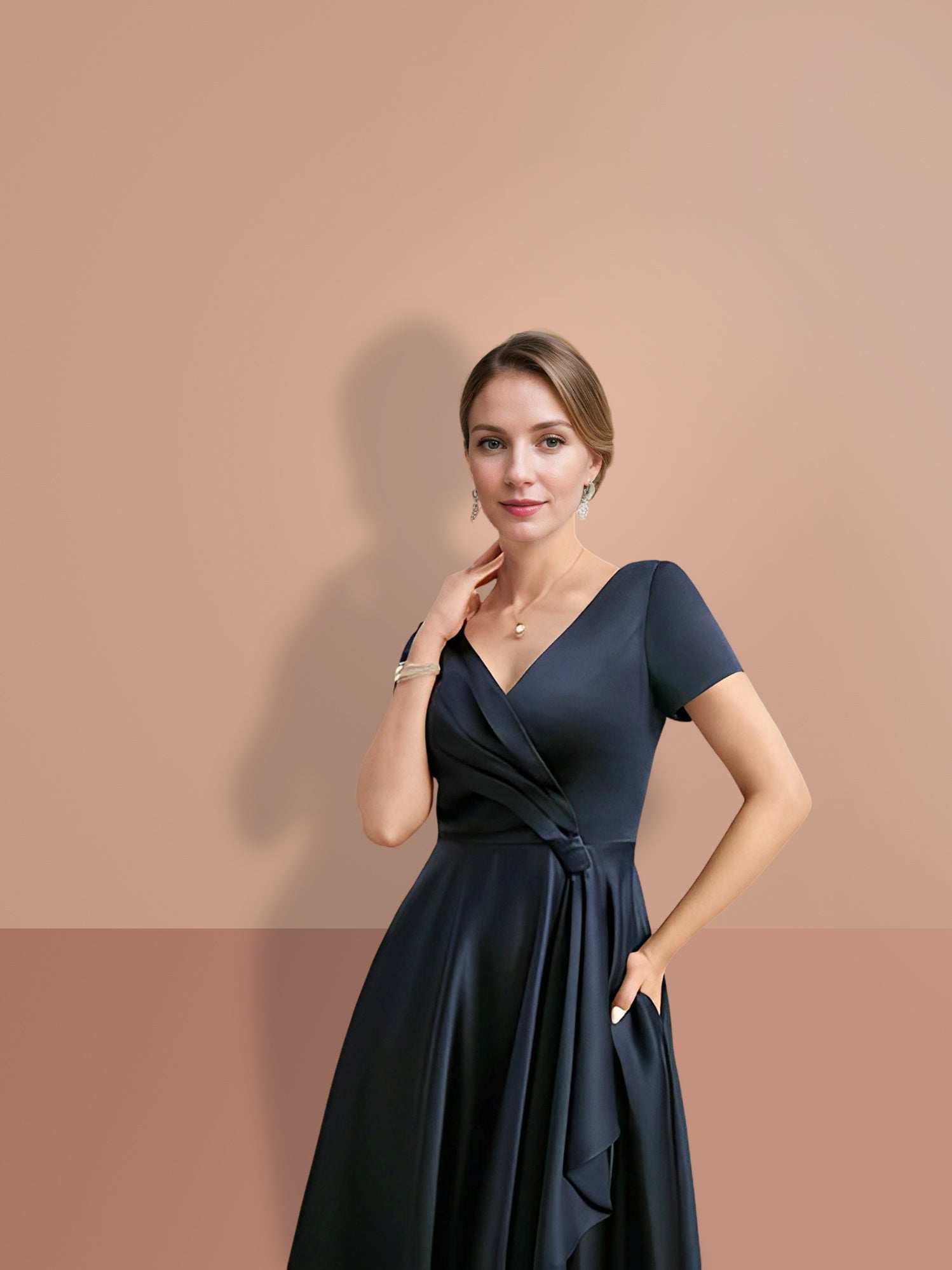 A-Line/Princess Short Sleeves V Neck Mother of the Bride Dresses