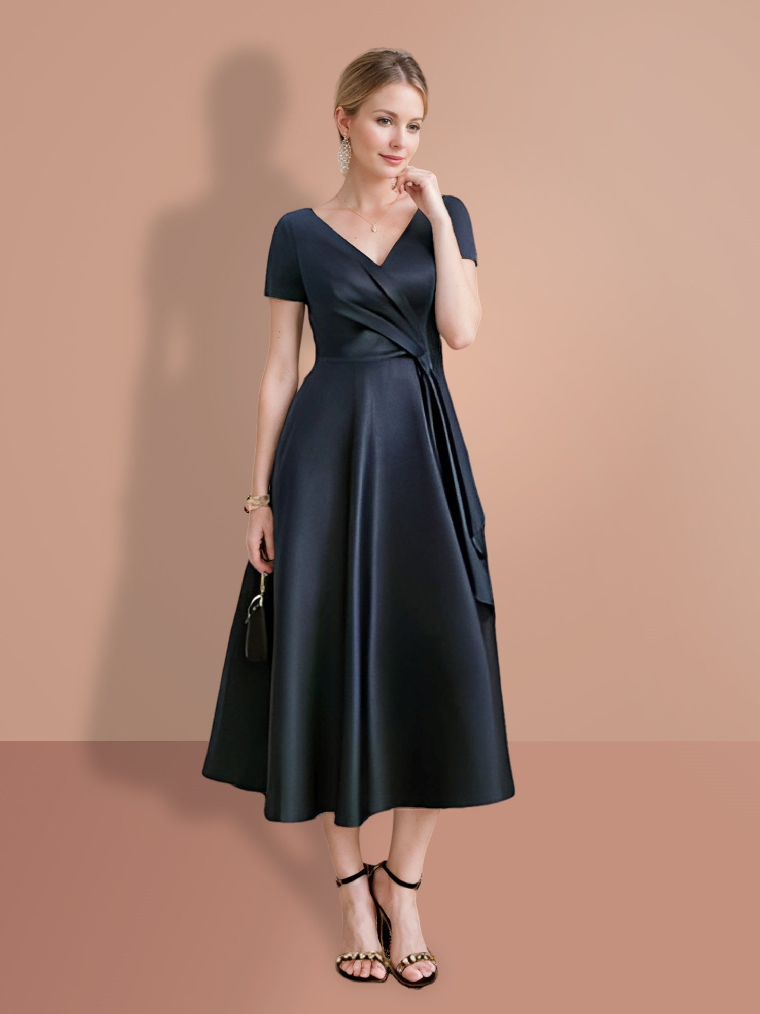A-Line/Princess Short Sleeves V Neck Mother of the Bride Dresses –