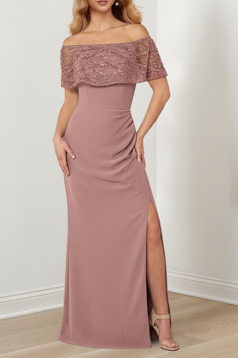 A-Line/Princess Sparkly Portrait Neckline Floor-Length Mother of the Bride Dresses