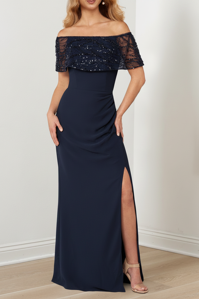 A-Line/Princess Sparkly Portrait Neckline Floor-Length Mother of the Bride Dresses