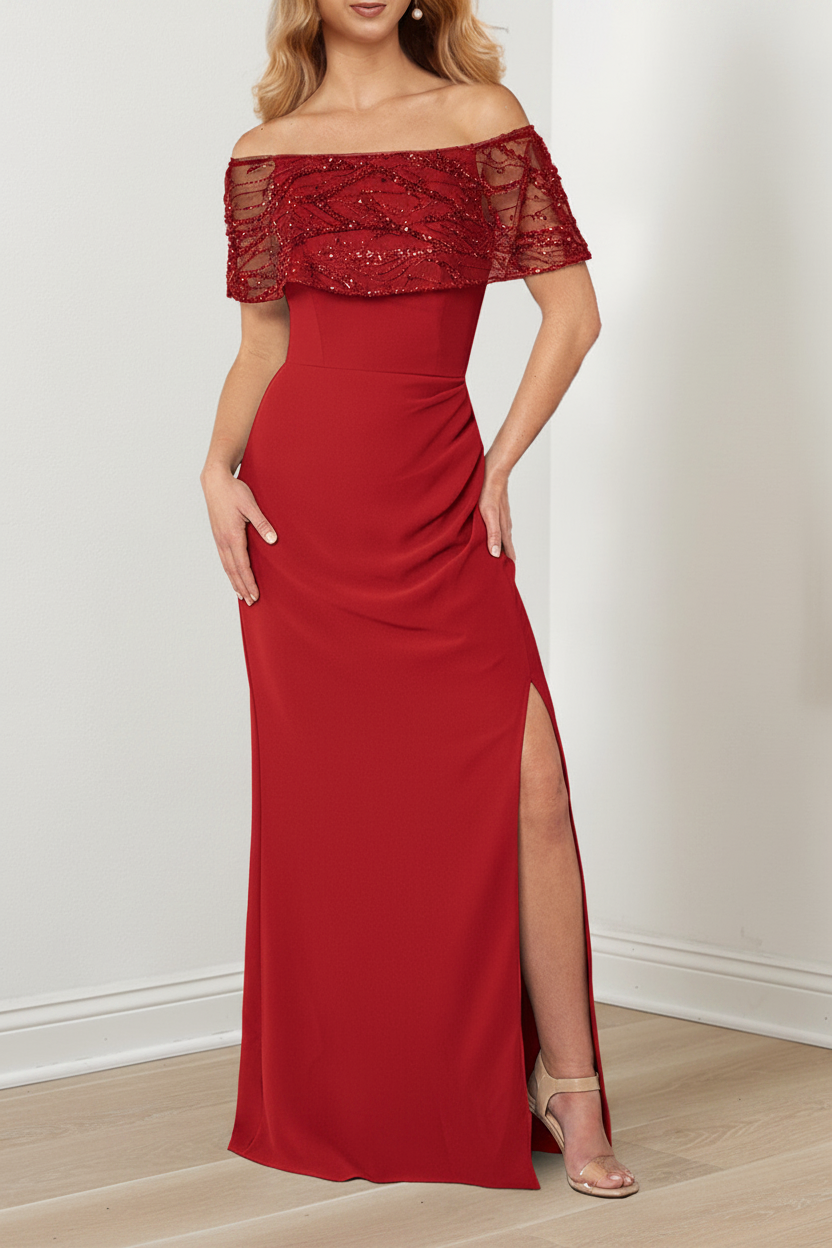 A-Line/Princess Sparkly Portrait Neckline Floor-Length Mother of the Bride Dresses