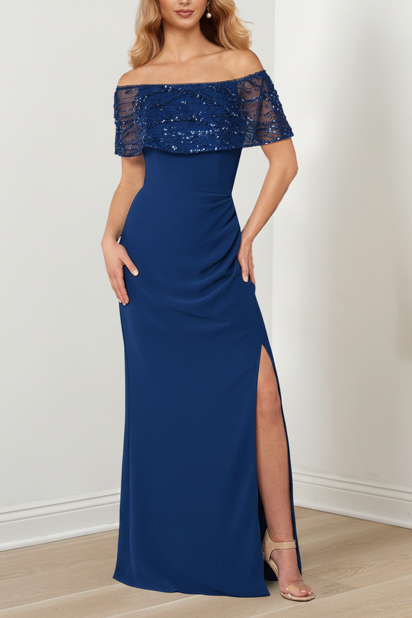 A-Line/Princess Sparkly Portrait Neckline Floor-Length Mother of the Bride Dresses