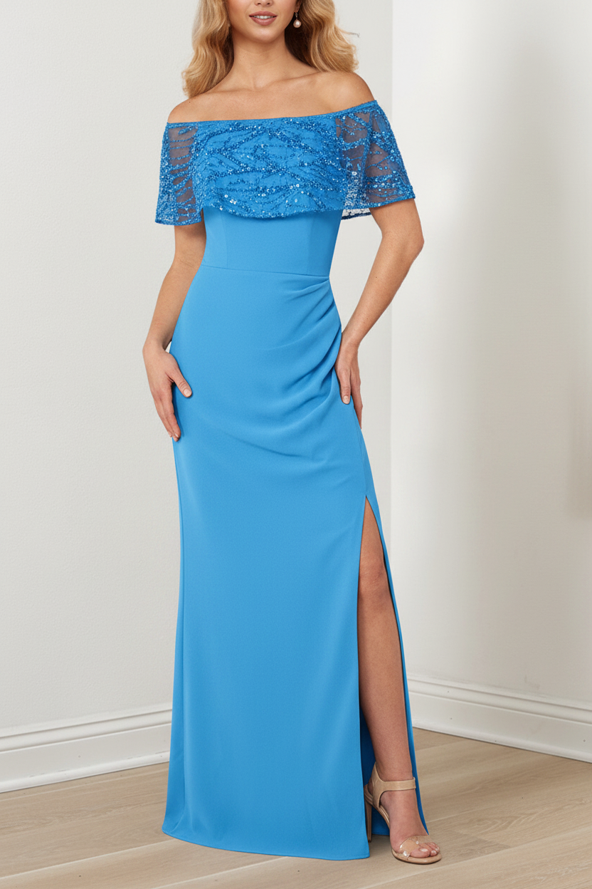 A-Line/Princess Sparkly Portrait Neckline Floor-Length Mother of the Bride Dresses