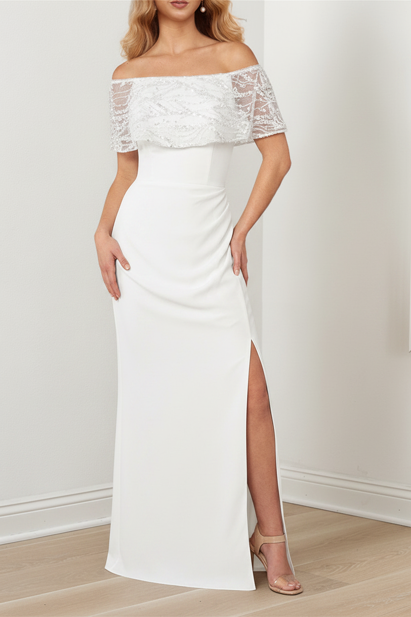 A-Line/Princess Sparkly Portrait Neckline Floor-Length Mother of the Bride Dresses