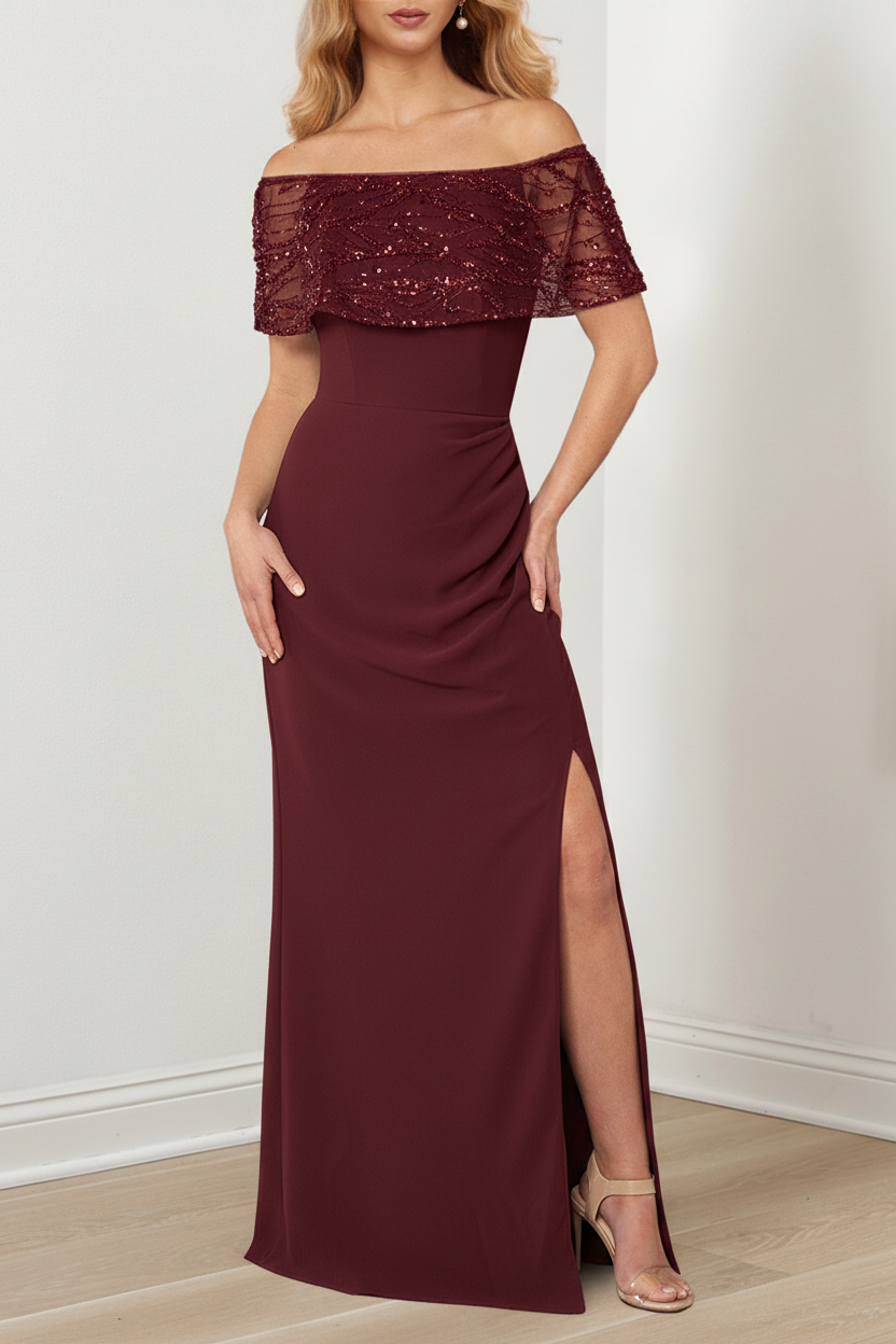 A-Line/Princess Sparkly Portrait Neckline Floor-Length Mother of the Bride Dresses
