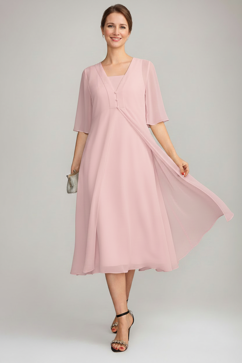A-Line/Princess Square Neck Sleeveless Tea-Length Mother of the Bride Dresses with Long Jacket