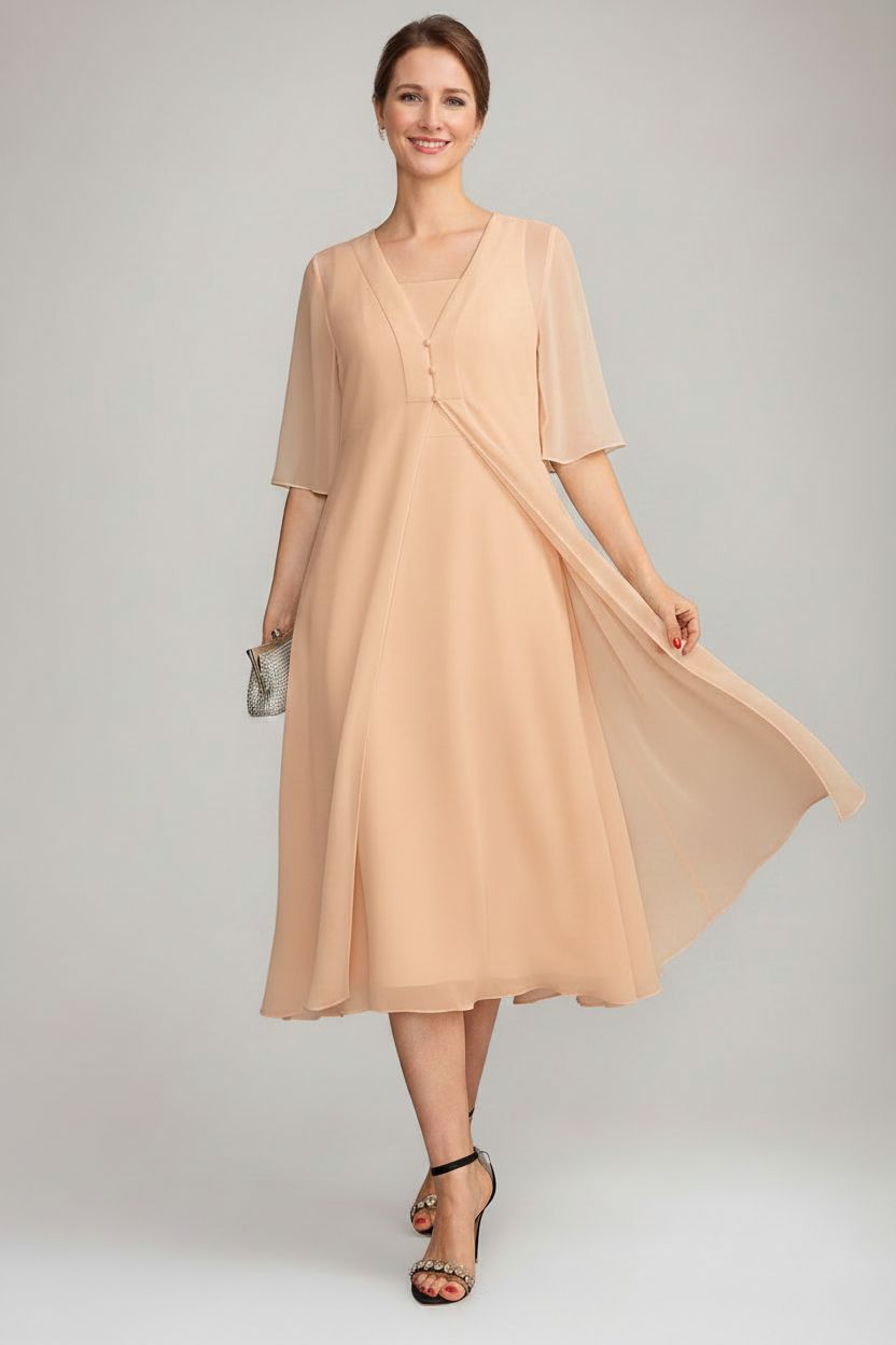 A-Line/Princess Square Neck Sleeveless Tea-Length Mother of the Bride Dresses with Long Jacket