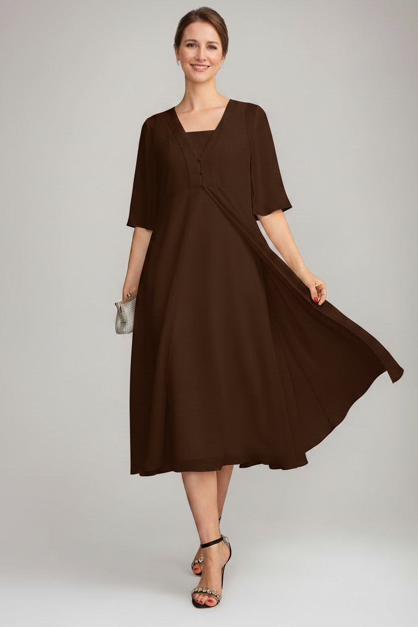 A-Line/Princess Square Neck Sleeveless Tea-Length Mother of the Bride Dresses with Long Jacket
