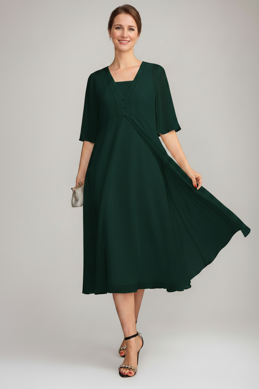 A-Line/Princess Square Neck Sleeveless Tea-Length Mother of the Bride Dresses with Long Jacket