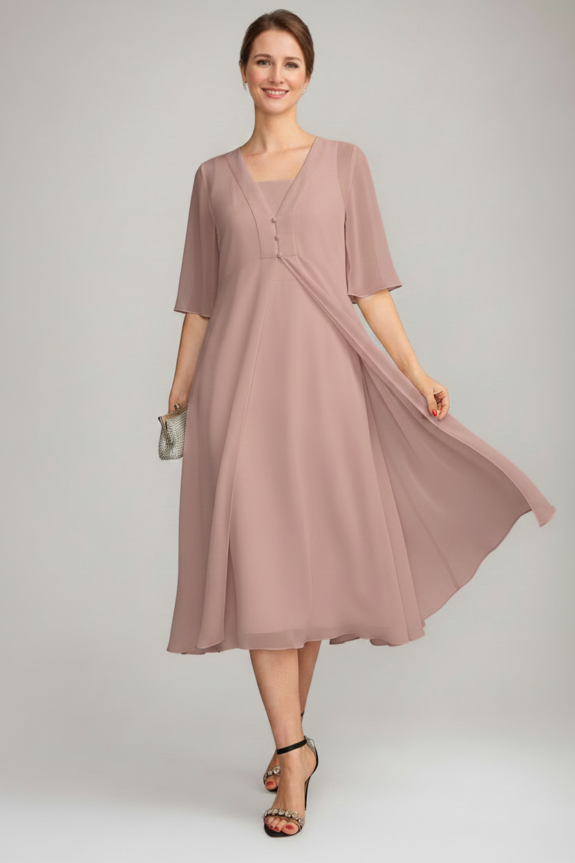 A-Line/Princess Square Neck Sleeveless Tea-Length Mother of the Bride Dresses with Long Jacket