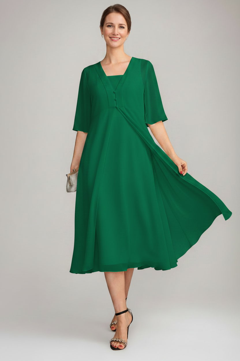A-Line/Princess Square Neck Sleeveless Tea-Length Mother of the Bride Dresses with Long Jacket