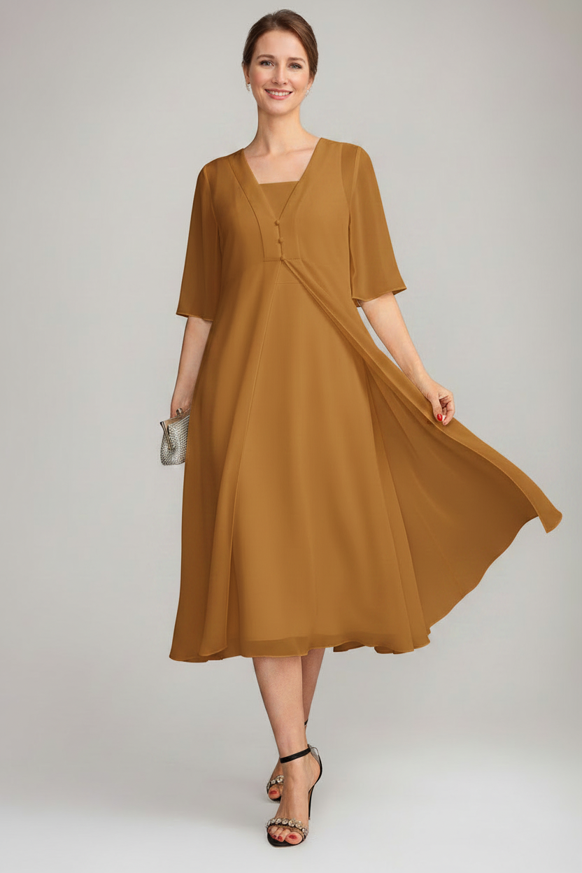 A-Line/Princess Square Neck Sleeveless Tea-Length Mother of the Bride Dresses with Long Jacket