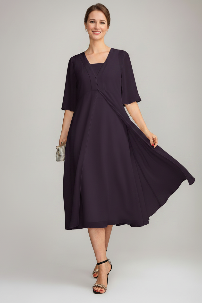 A-Line/Princess Square Neck Sleeveless Tea-Length Mother of the Bride Dresses with Long Jacket