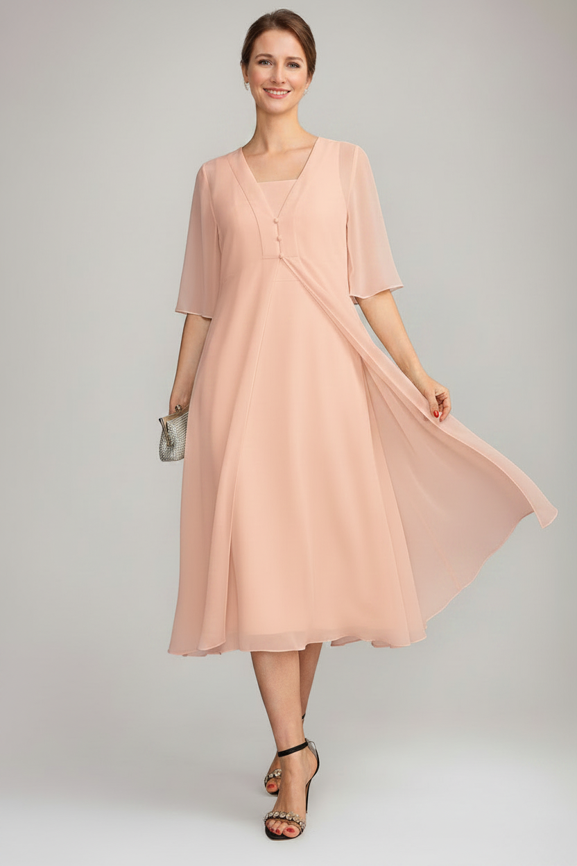A-Line/Princess Square Neck Sleeveless Tea-Length Mother of the Bride Dresses with Long Jacket