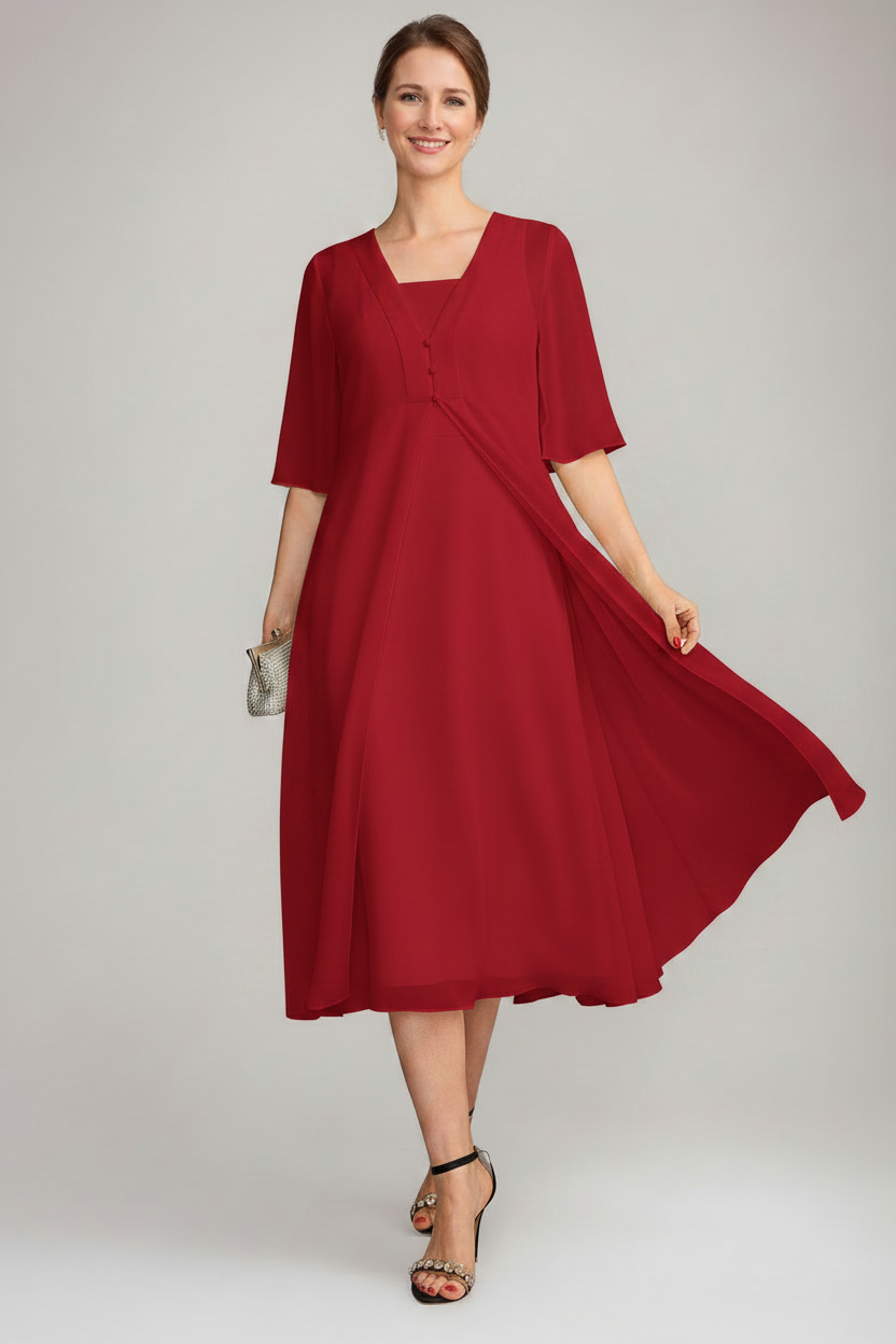 A-Line/Princess Square Neck Sleeveless Tea-Length Mother of the Bride Dresses with Long Jacket