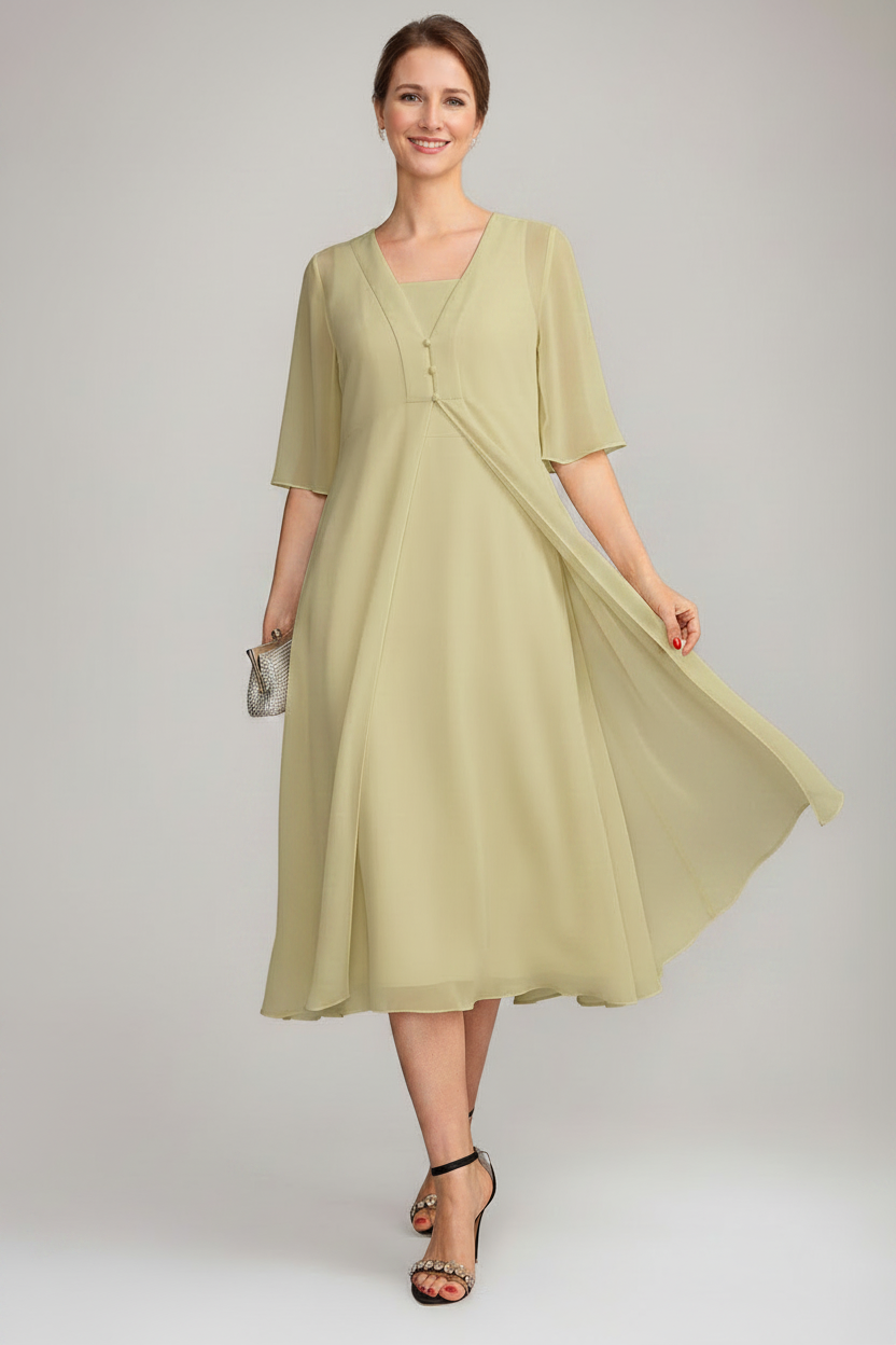 A-Line/Princess Square Neck Sleeveless Tea-Length Mother of the Bride Dresses with Long Jacket