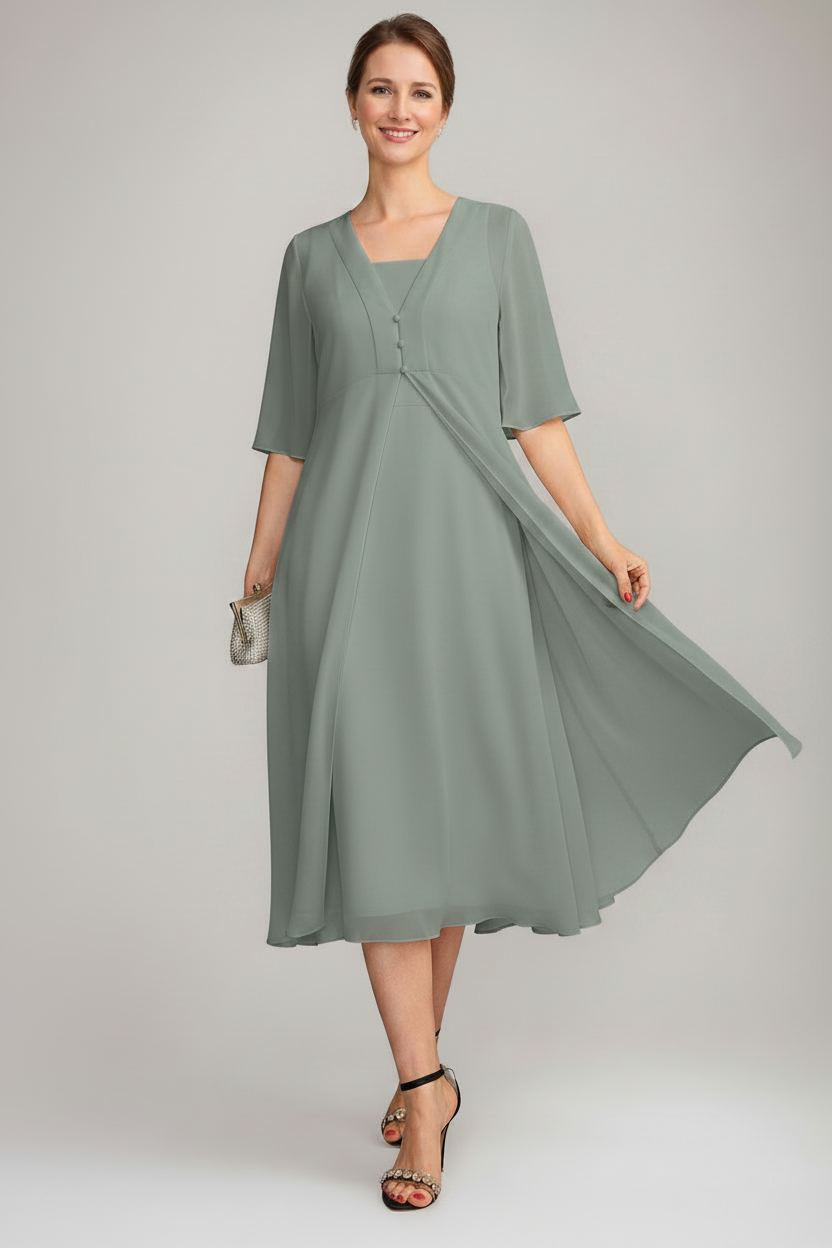 A-Line/Princess Square Neck Sleeveless Tea-Length Mother of the Bride Dresses with Long Jacket