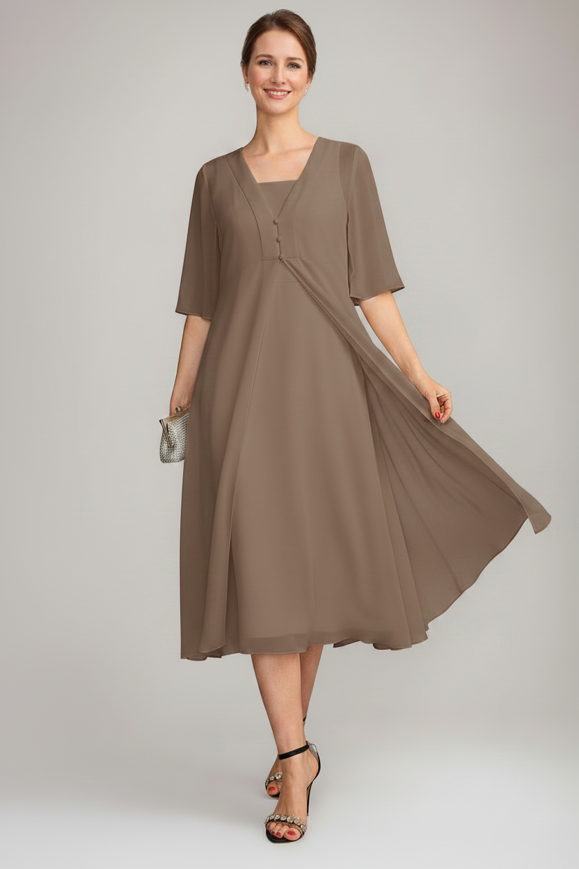 A-Line/Princess Square Neck Sleeveless Tea-Length Mother of the Bride Dresses with Long Jacket