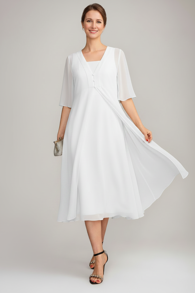 A-Line/Princess Square Neck Sleeveless Tea-Length Mother of the Bride Dresses with Long Jacket