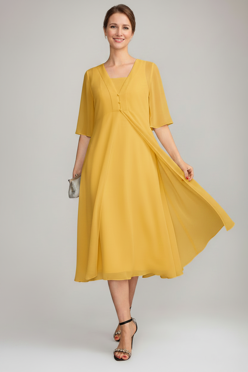 A-Line/Princess Square Neck Sleeveless Tea-Length Mother of the Bride Dresses with Long Jacket
