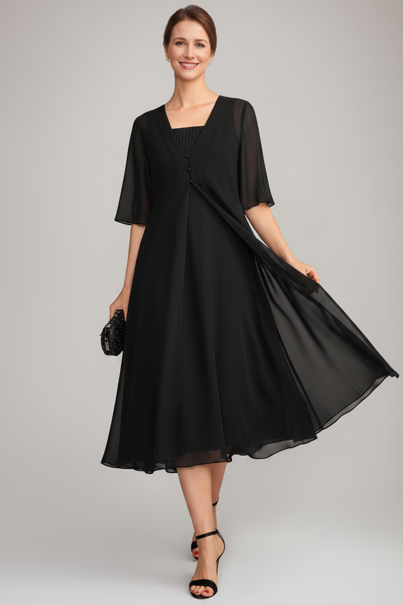 A-Line/Princess Square Neck Sleeveless Tea-Length Mother of the Bride Dresses with Long Jacket