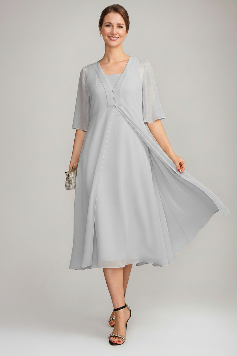 A-Line/Princess Square Neck Sleeveless Tea-Length Mother of the Bride Dresses with Long Jacket