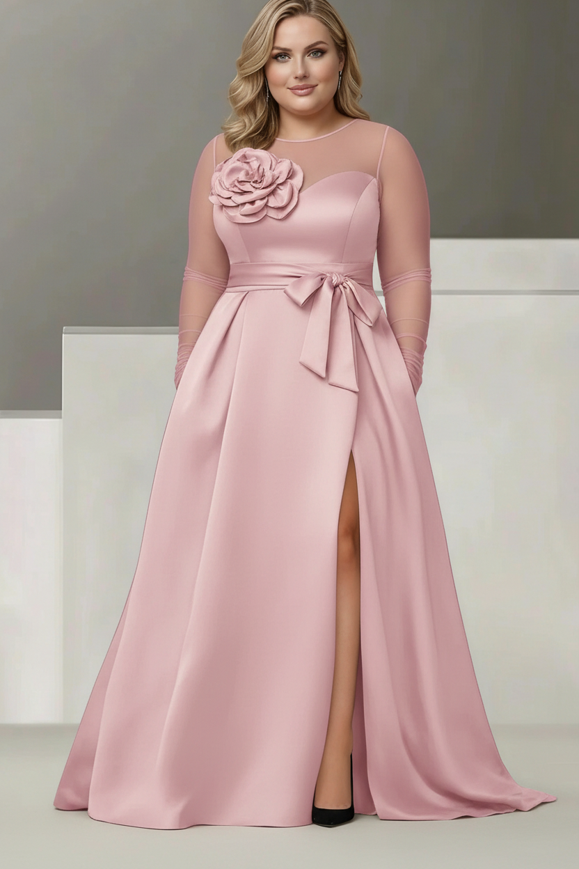 A-Line/Princess Sweetheart 3/4 Sleeves Plus Size Mother Of The Bride Dresses With Lace Flower & High Split