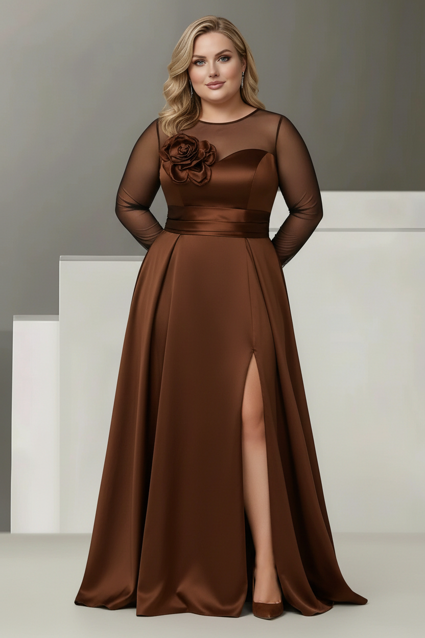 A-Line/Princess Sweetheart 3/4 Sleeves Plus Size Mother Of The Bride Dresses With Lace Flower & High Split