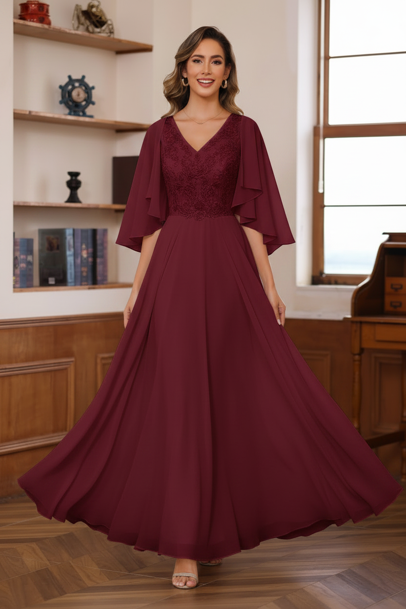 A-Line/Princess V-Neck 2 Pics Floor-Length Mother of the Bride Dresses with Appliques & Wrap