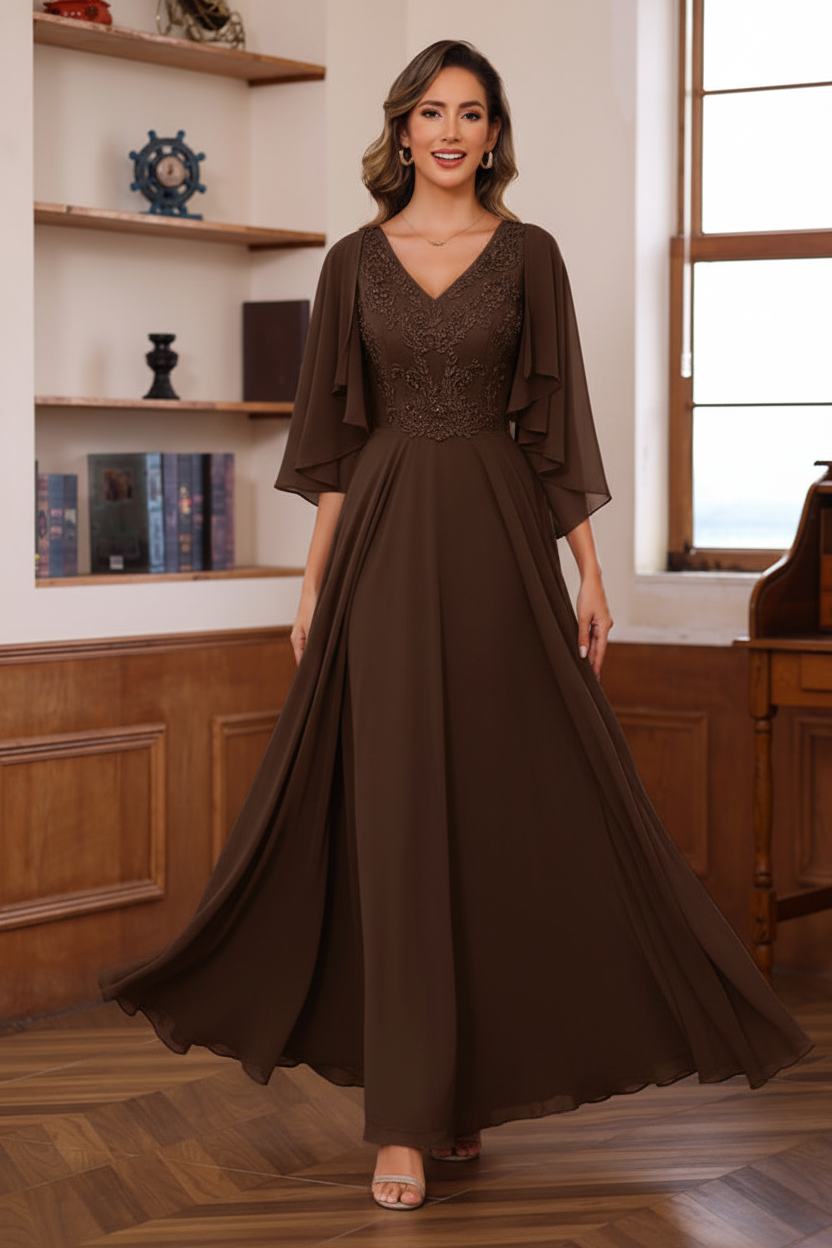 A-Line/Princess V-Neck 2 Pics Floor-Length Mother of the Bride Dresses with Appliques & Wrap