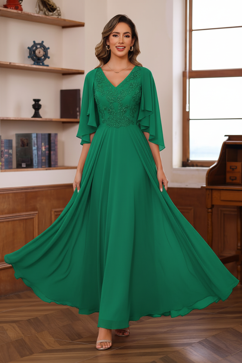 A-Line/Princess V-Neck 2 Pics Floor-Length Mother of the Bride Dresses with Appliques & Wrap