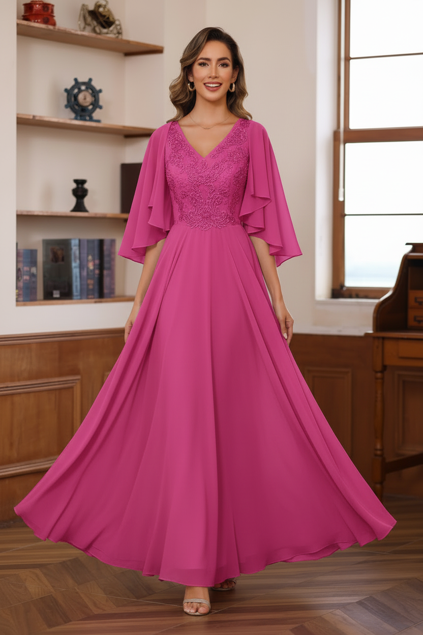 A-Line/Princess V-Neck 2 Pics Floor-Length Mother of the Bride Dresses with Appliques & Wrap