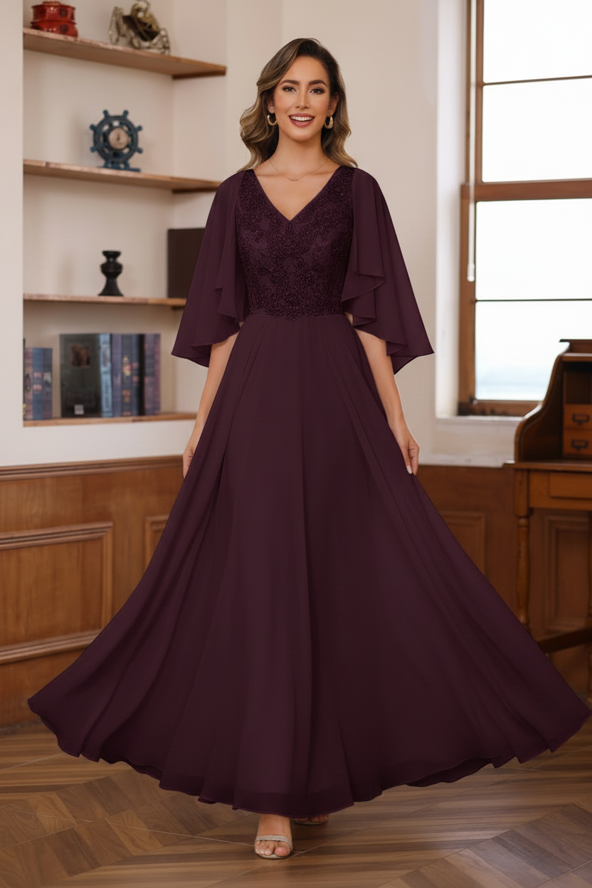 A-Line/Princess V-Neck 2 Pics Floor-Length Mother of the Bride Dresses with Appliques & Wrap
