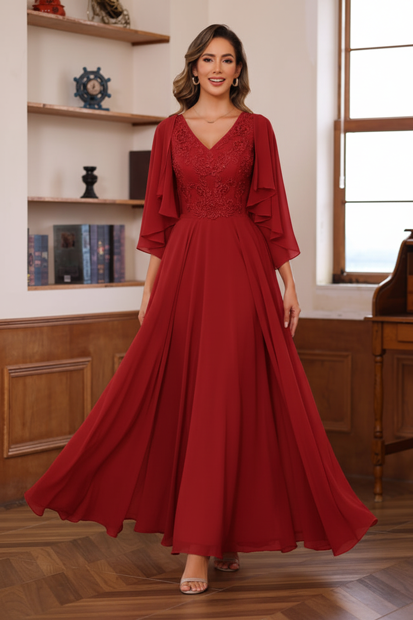 A-Line/Princess V-Neck 2 Pics Floor-Length Mother of the Bride Dresses with Appliques & Wrap