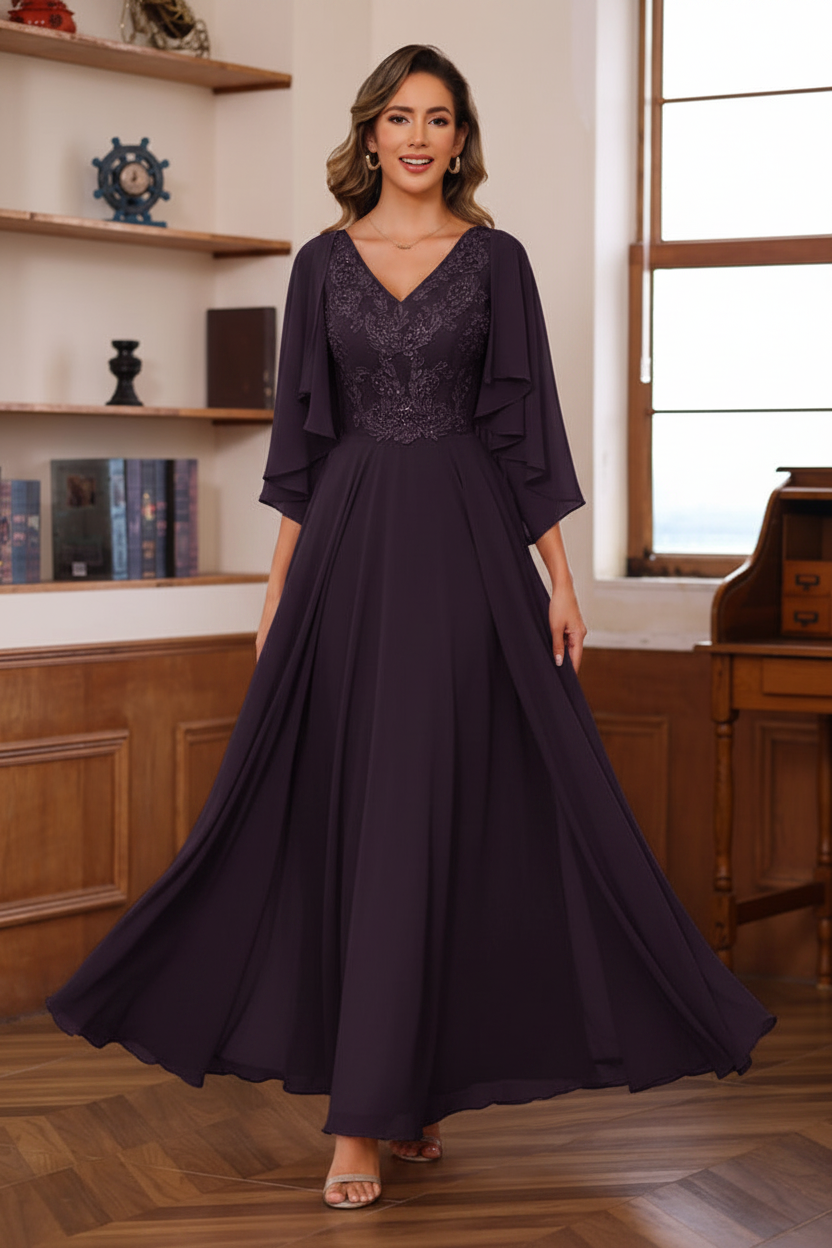 A-Line/Princess V-Neck 2 Pics Floor-Length Mother of the Bride Dresses with Appliques & Wrap
