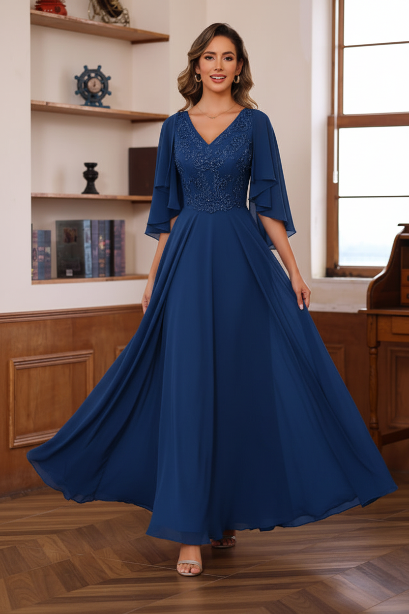 A-Line/Princess V-Neck 2 Pics Floor-Length Mother of the Bride Dresses with Appliques & Wrap