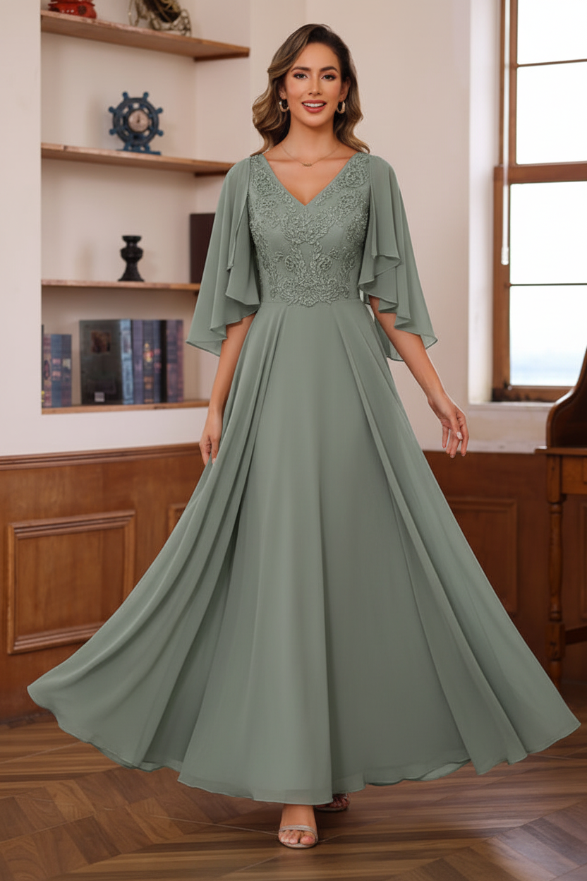 A-Line/Princess V-Neck 2 Pics Floor-Length Mother of the Bride Dresses with Appliques & Wrap