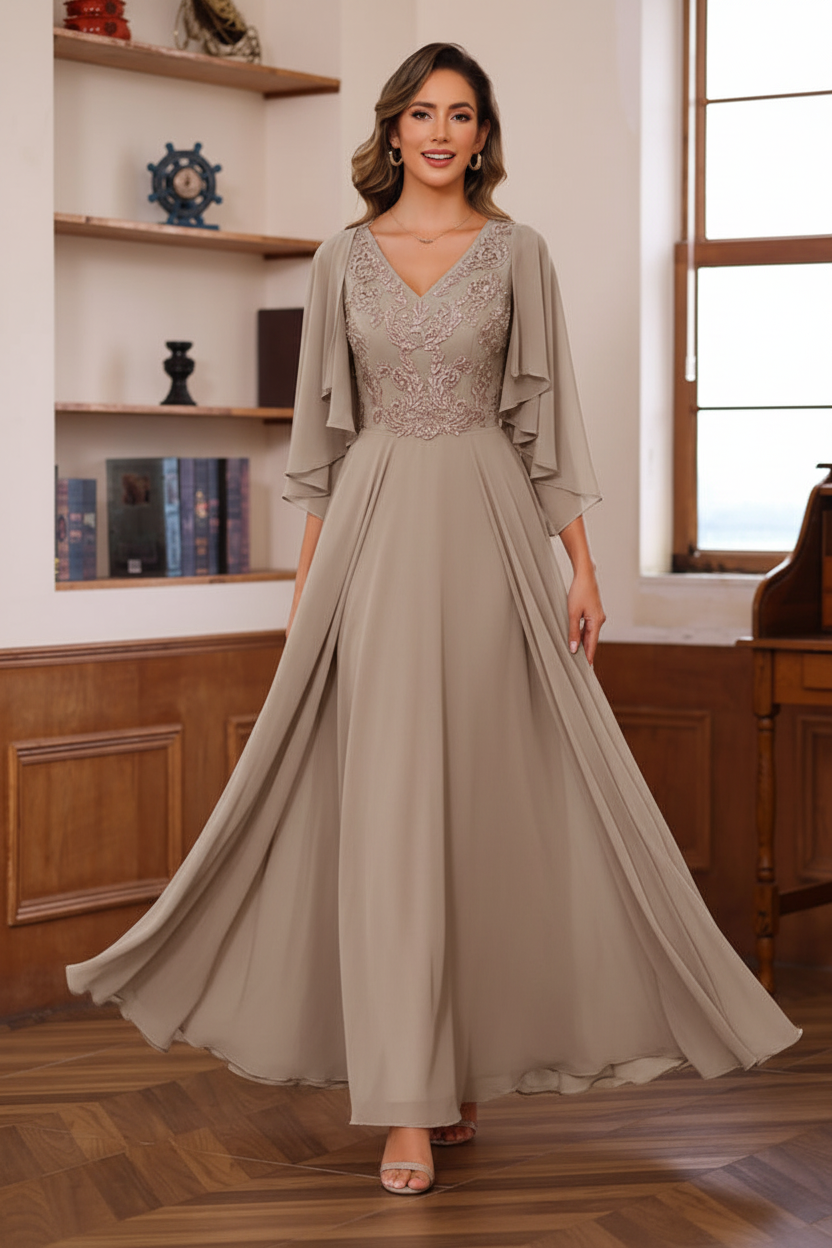 A-Line/Princess V-Neck 2 Pics Floor-Length Mother of the Bride Dresses with Appliques & Wrap